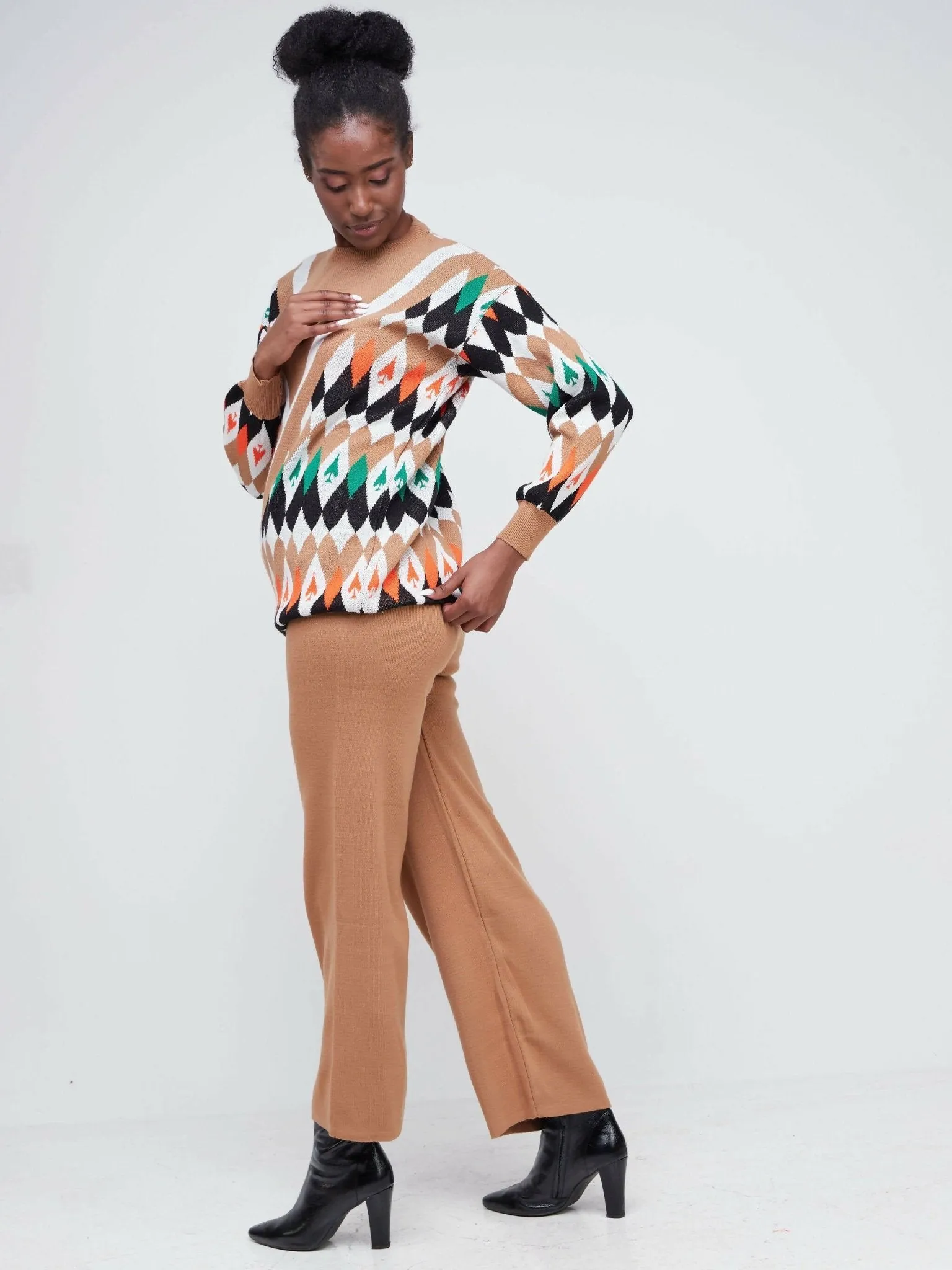 Infy Knit Wear Full Length Pants - Brown