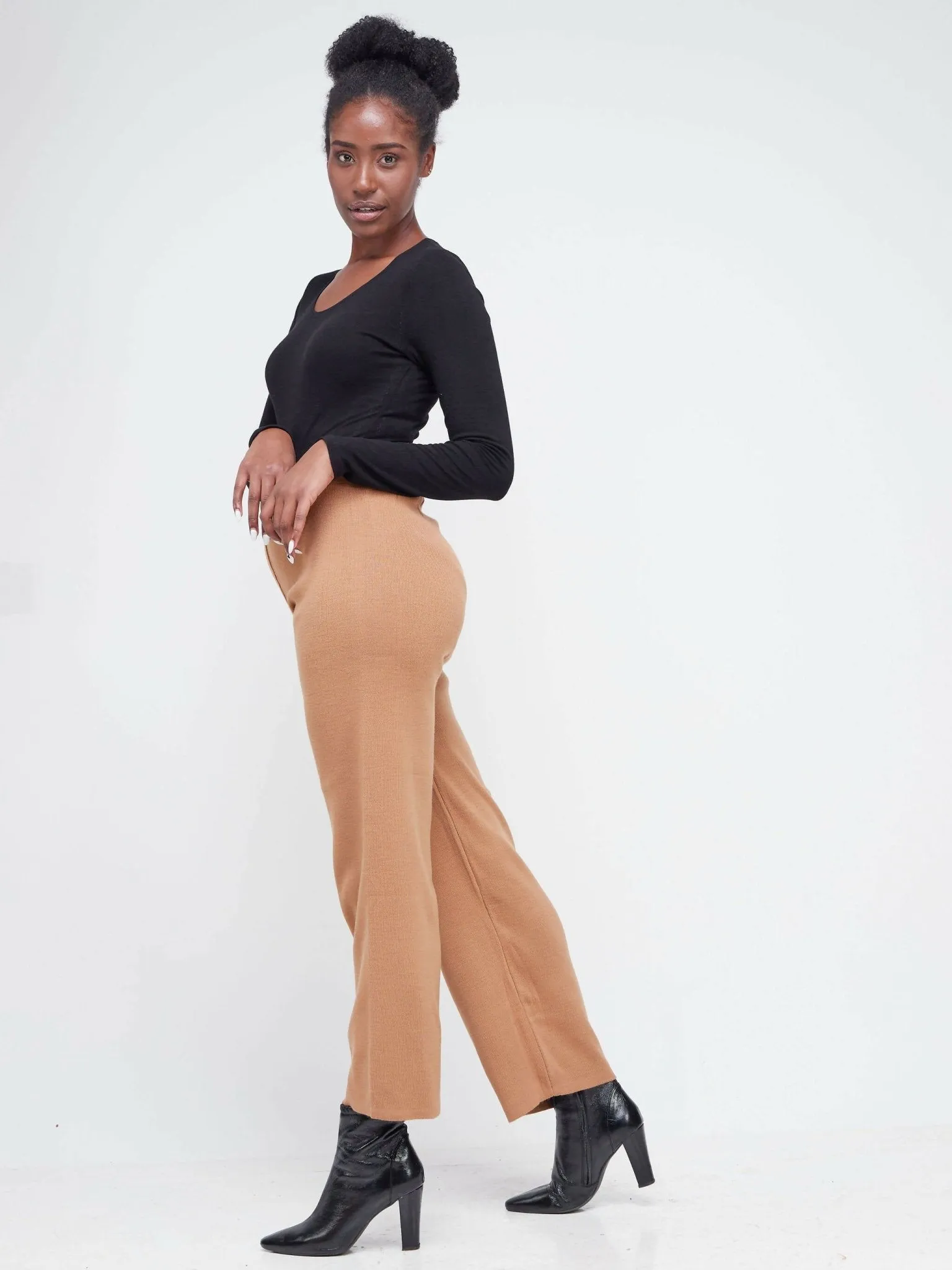 Infy Knit Wear Full Length Pants - Brown