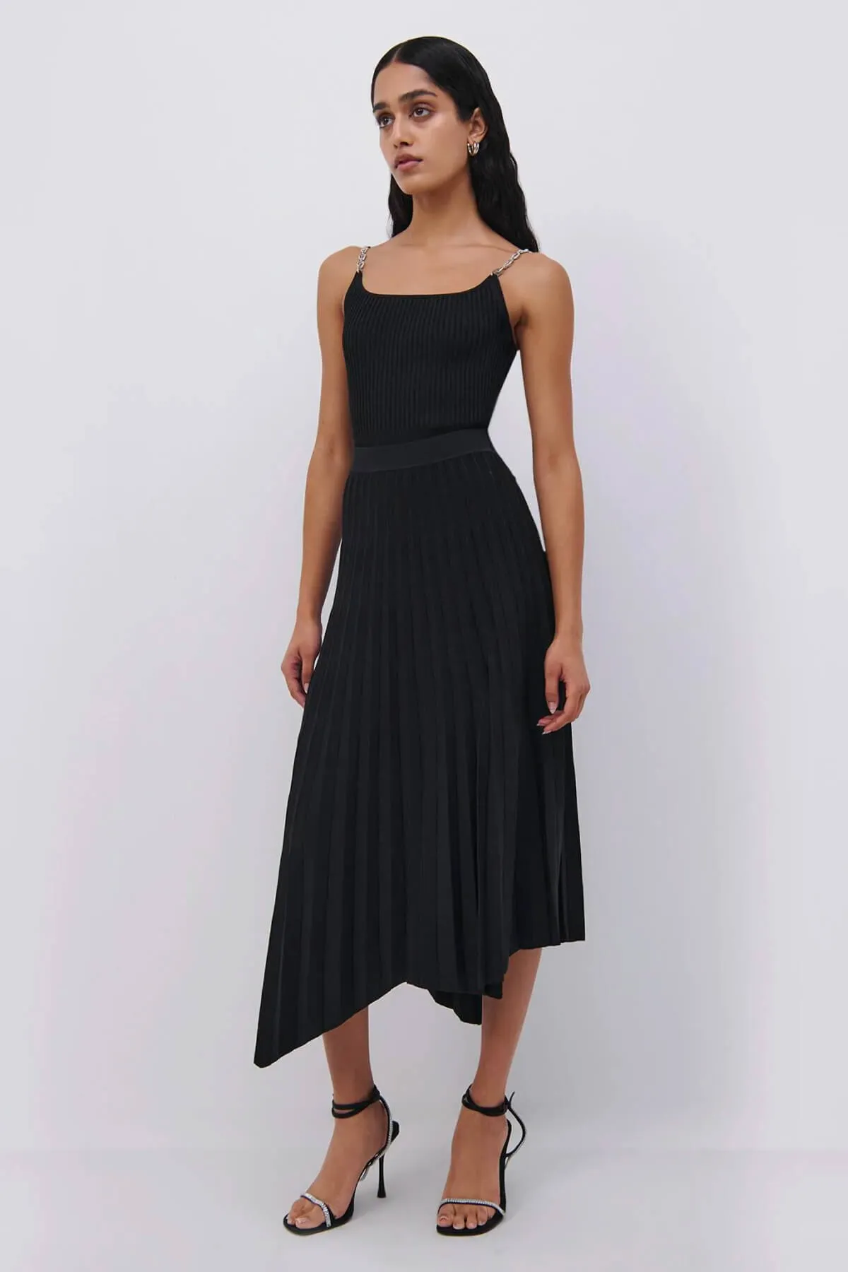 Jonathan Simkhai Arianna Compact Rib Pleated Skirt - Black