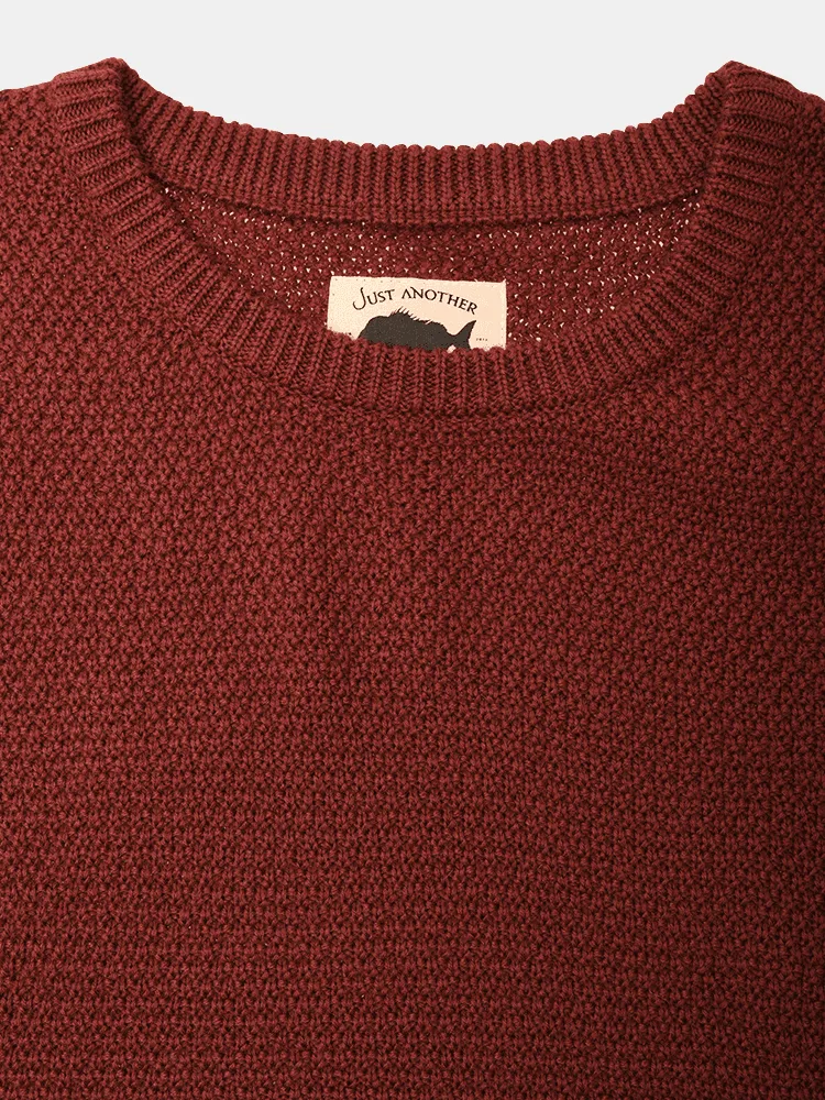 Just Another Fisherman Moss Stitch Crew - Maroon