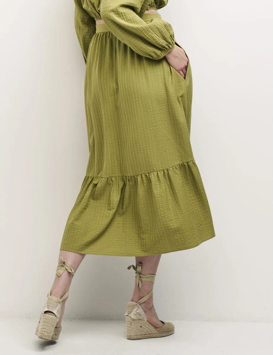 Khaki Green Bianca Midi Skirt