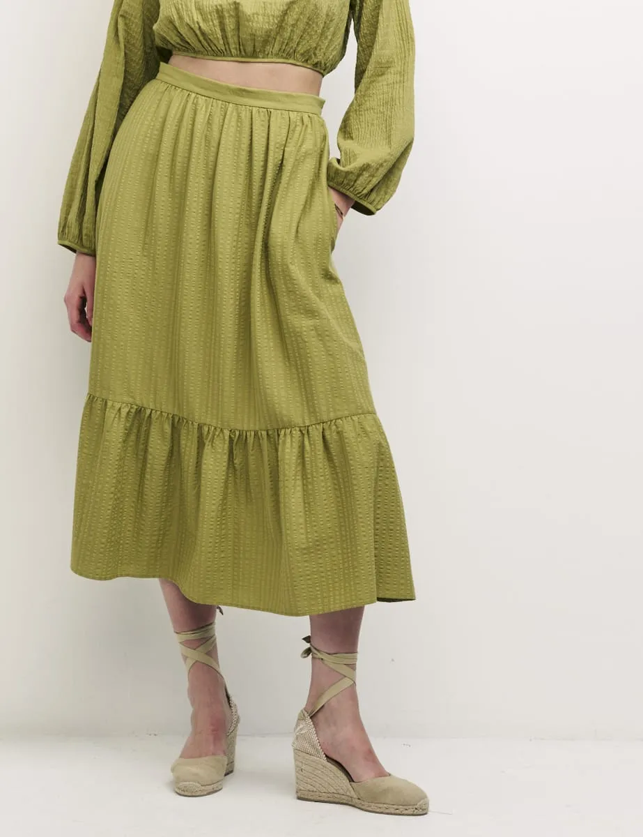 Khaki Green Bianca Midi Skirt