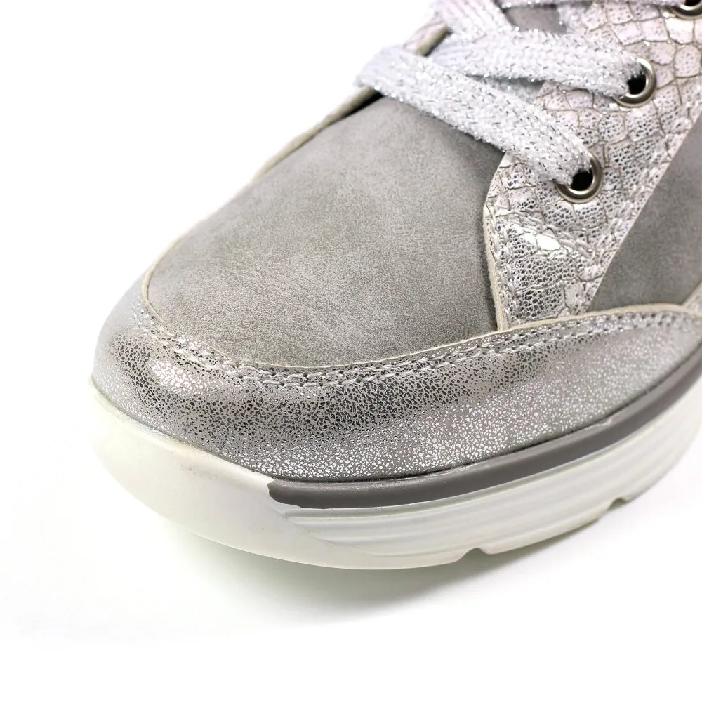 Ladies Lunar Shoes Kiley Trainer Silver Wedge Heel Laced Zip