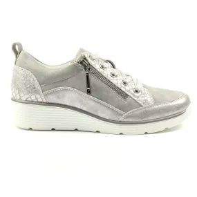 Ladies Lunar Shoes Kiley Trainer Silver Wedge Heel Laced Zip