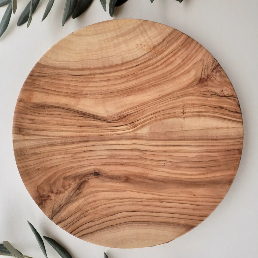 Large Round Olive Wood Plate | Hand Crafted in Palestine