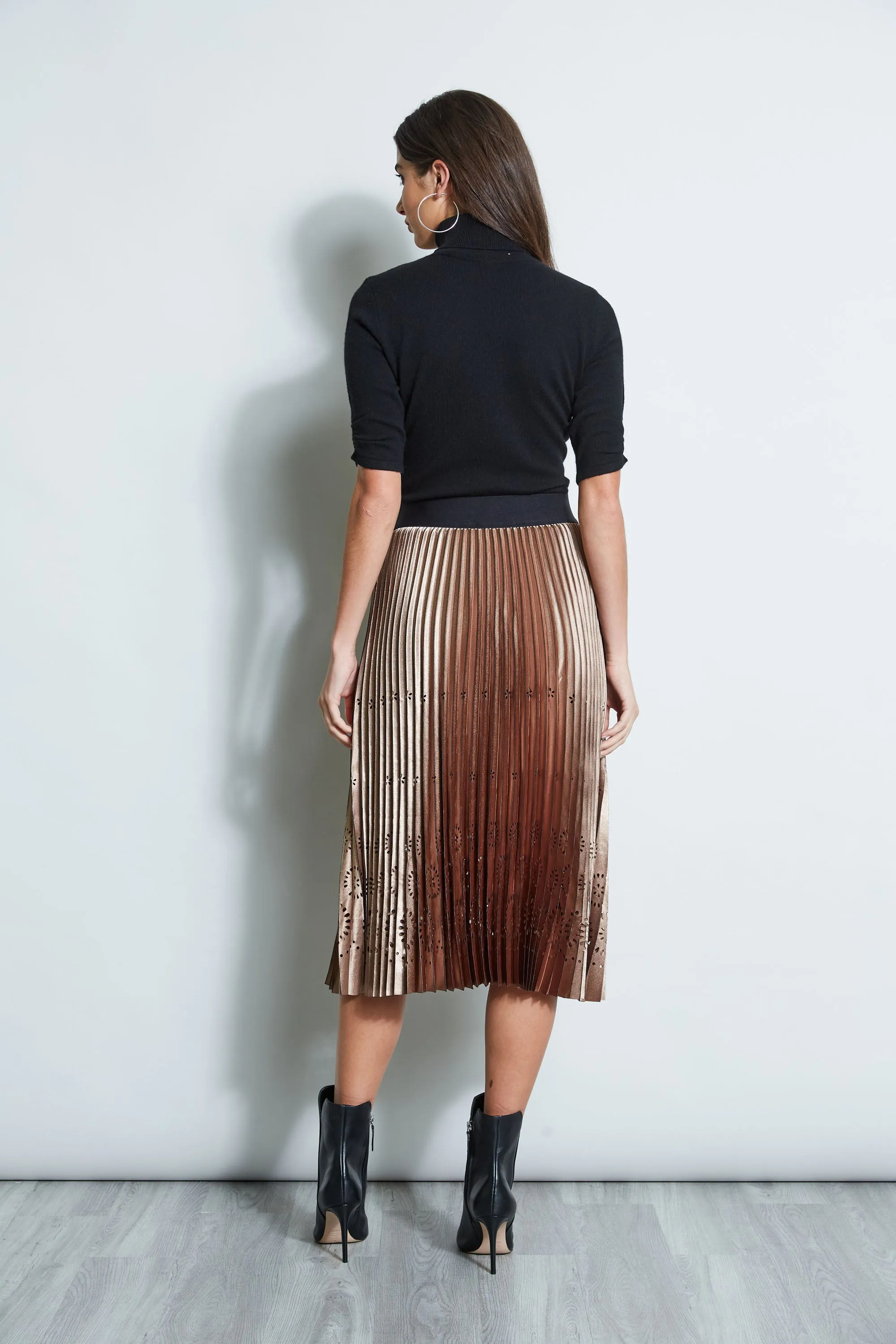 Lasercut Satin Pleated Skirt