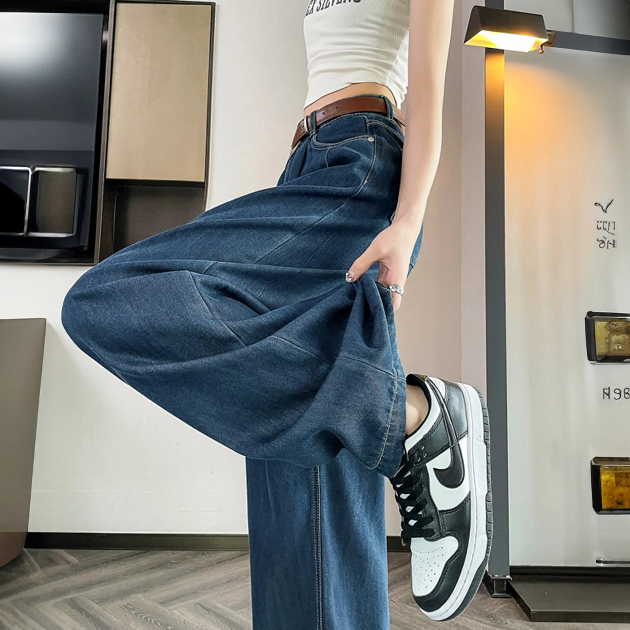 Light Blue Cotton Korean baggy pants for women