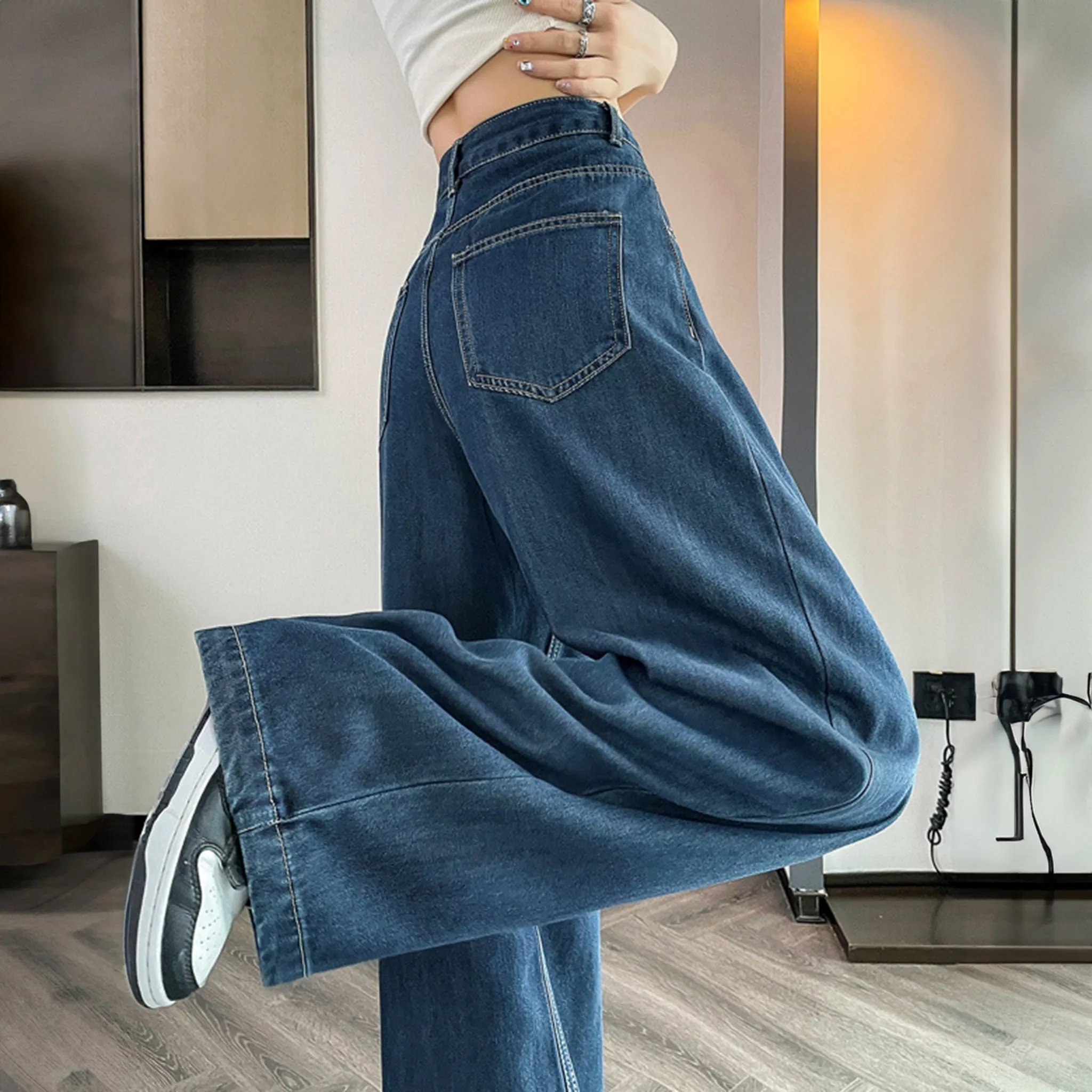 Light Blue Cotton Korean baggy pants for women