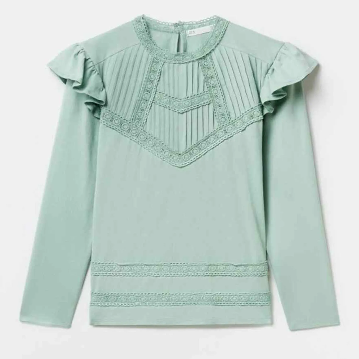 Long Sleeve Romantic Top - Green