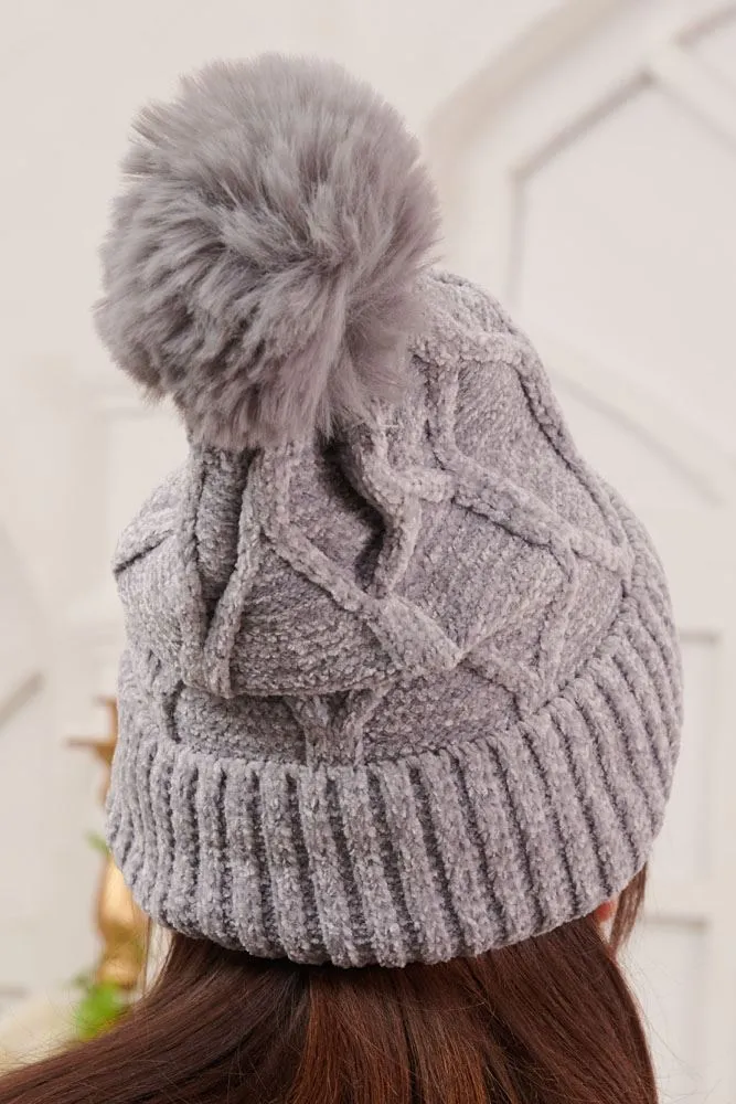 Marl Textured Pom Pom Beanie Hat