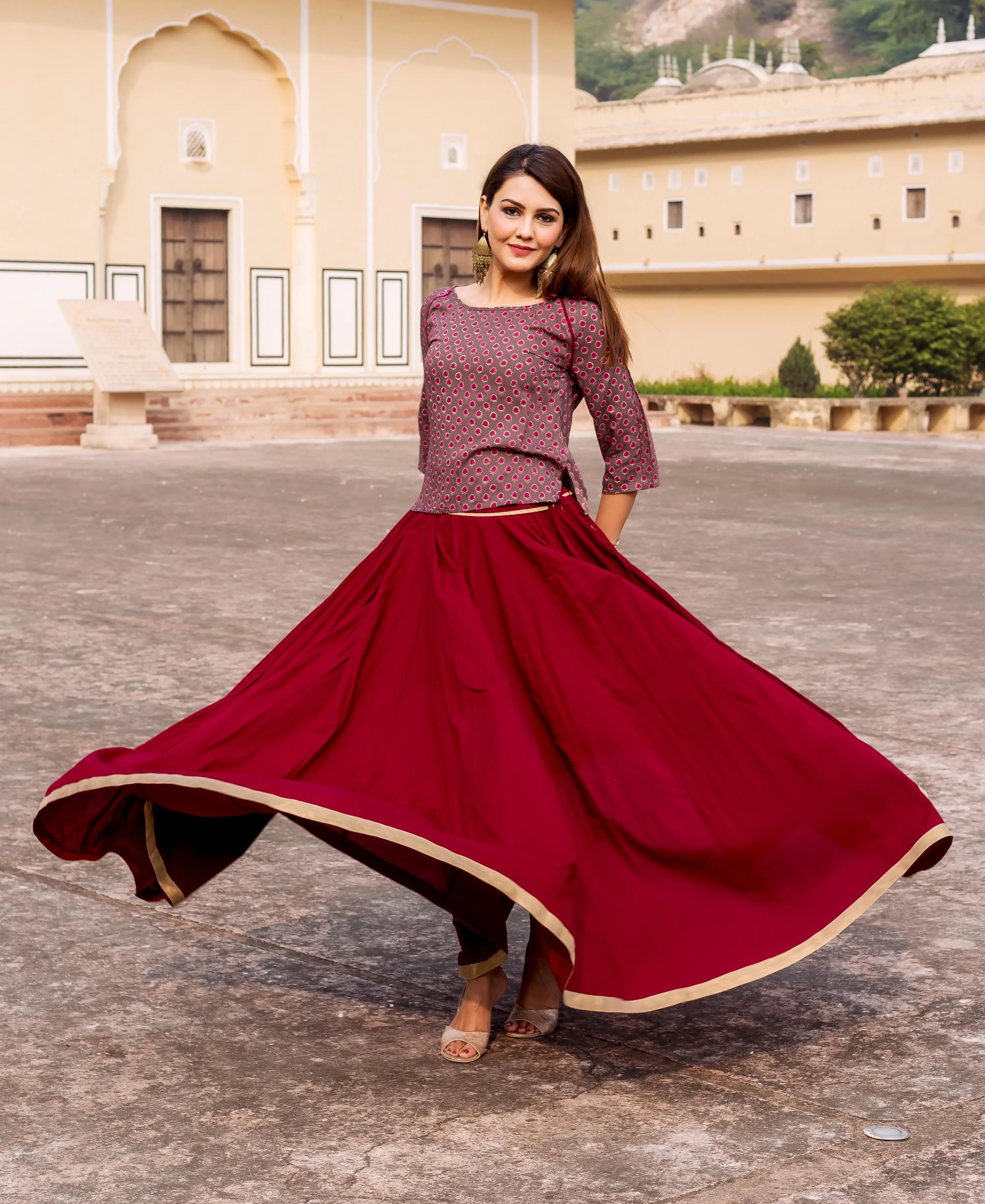 Maroon and Brown Short Top