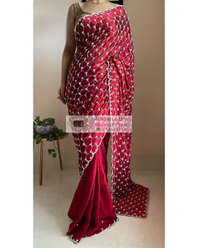 Maroon Georgette Cutdana Mehraab Jaal Saree