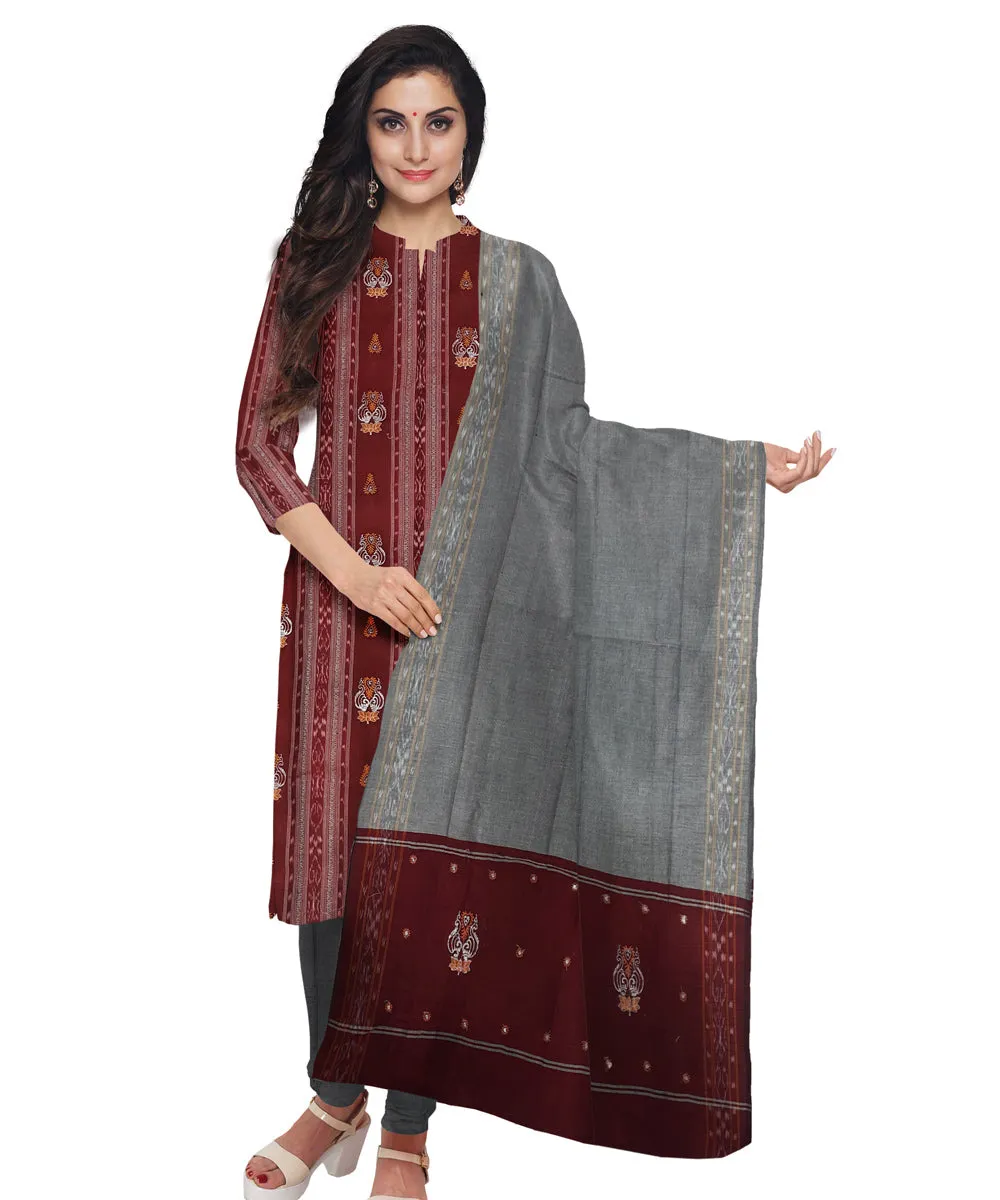 Maroon grey handwoven nuapatna cotton dress material