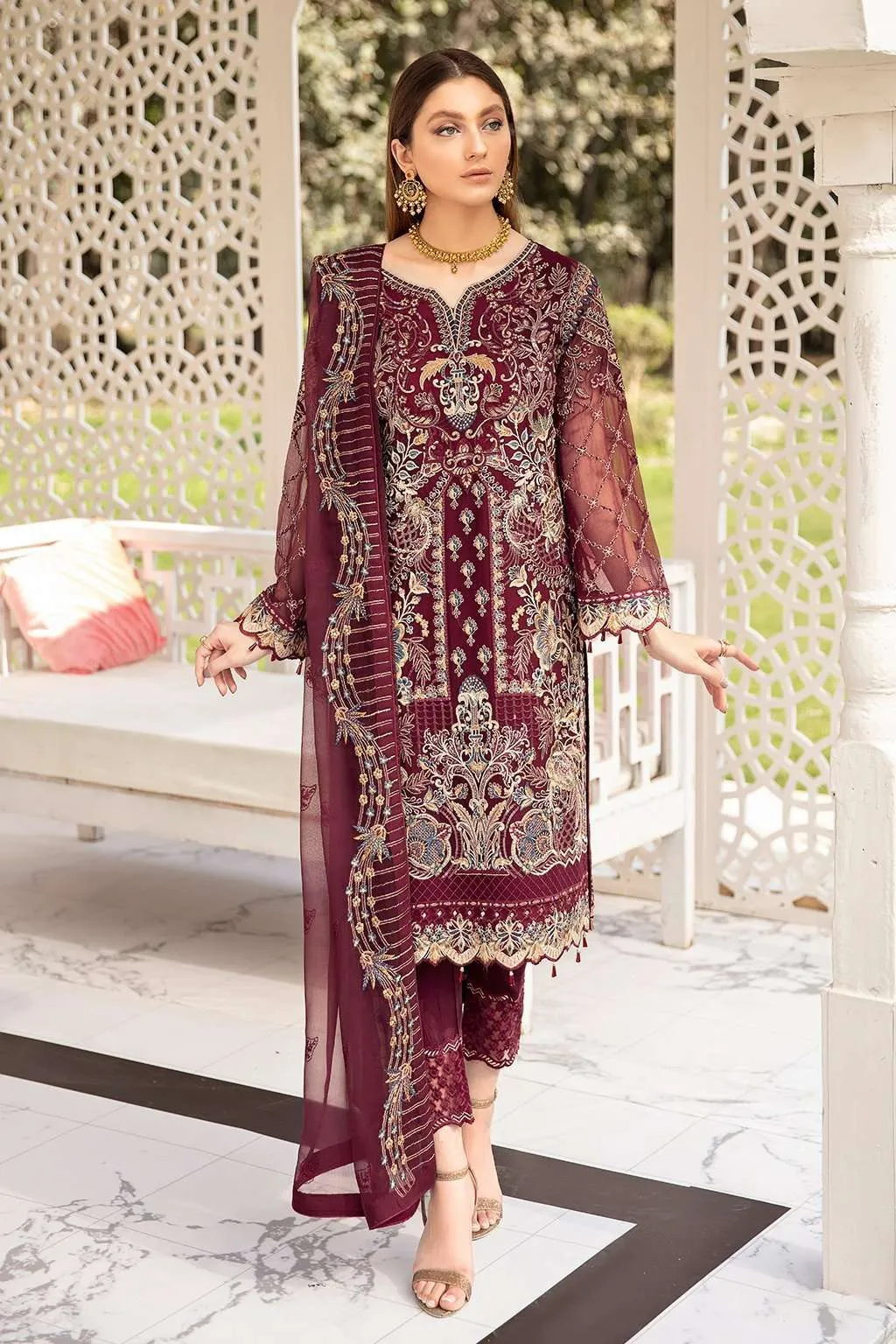 Maroon Heavy Embroidered Pakistani Style Suit