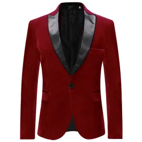 Maroon Velvet Fashion Blazer Pleuche Tuxedo Jacket