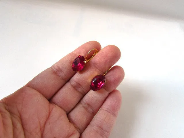 Medium Magenta Pink Paste Glass Earrings