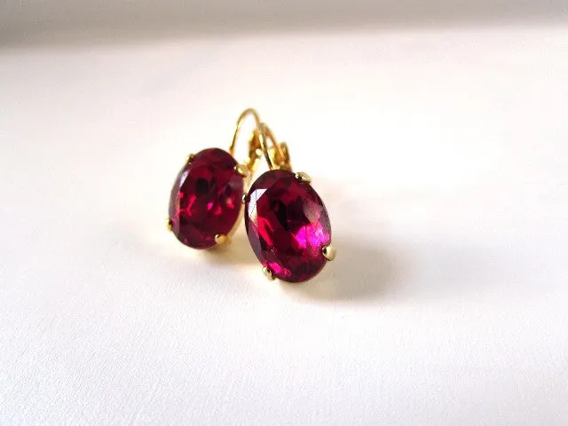 Medium Magenta Pink Paste Glass Earrings