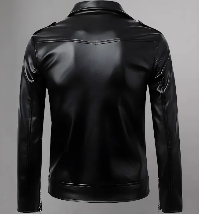 Men's Classic Police Style Coat Sheep Leather Motorcycle Jacket