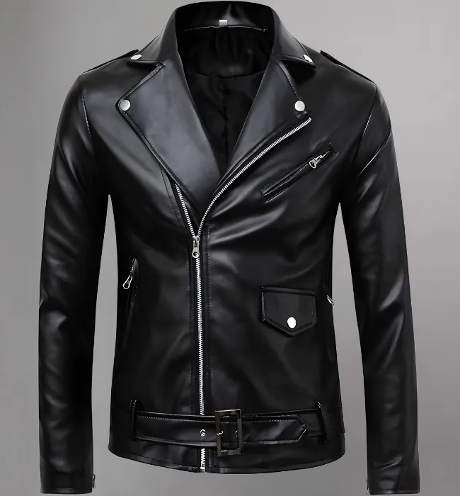 Men's Classic Police Style Coat Sheep Leather Motorcycle Jacket