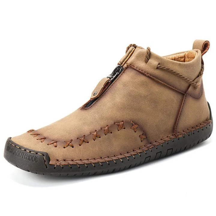 Men's high-top zipper flat large size ethnic style stitching boots