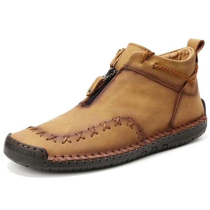 Men's high-top zipper flat large size ethnic style stitching boots