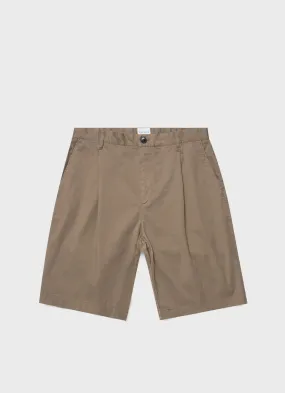 Men's Pleated Twill Short in Dark Stone