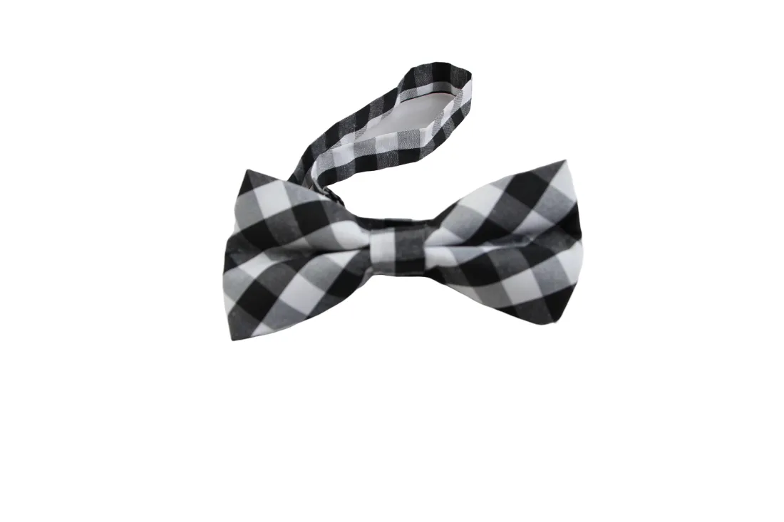 Mens White & Black Large Checkered Patterned Bow Tie