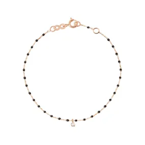 Mini Gigi Black bracelet, Rose Gold 1 Diamond, 6.7"