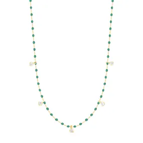 Mini Gigi Emerald necklace, Yellow Gold 5 diamond, 21.7"