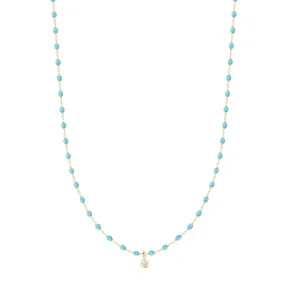 Mini Gigi Turquoise Green necklace, Yellow Gold 1 Diamond, 15.7"