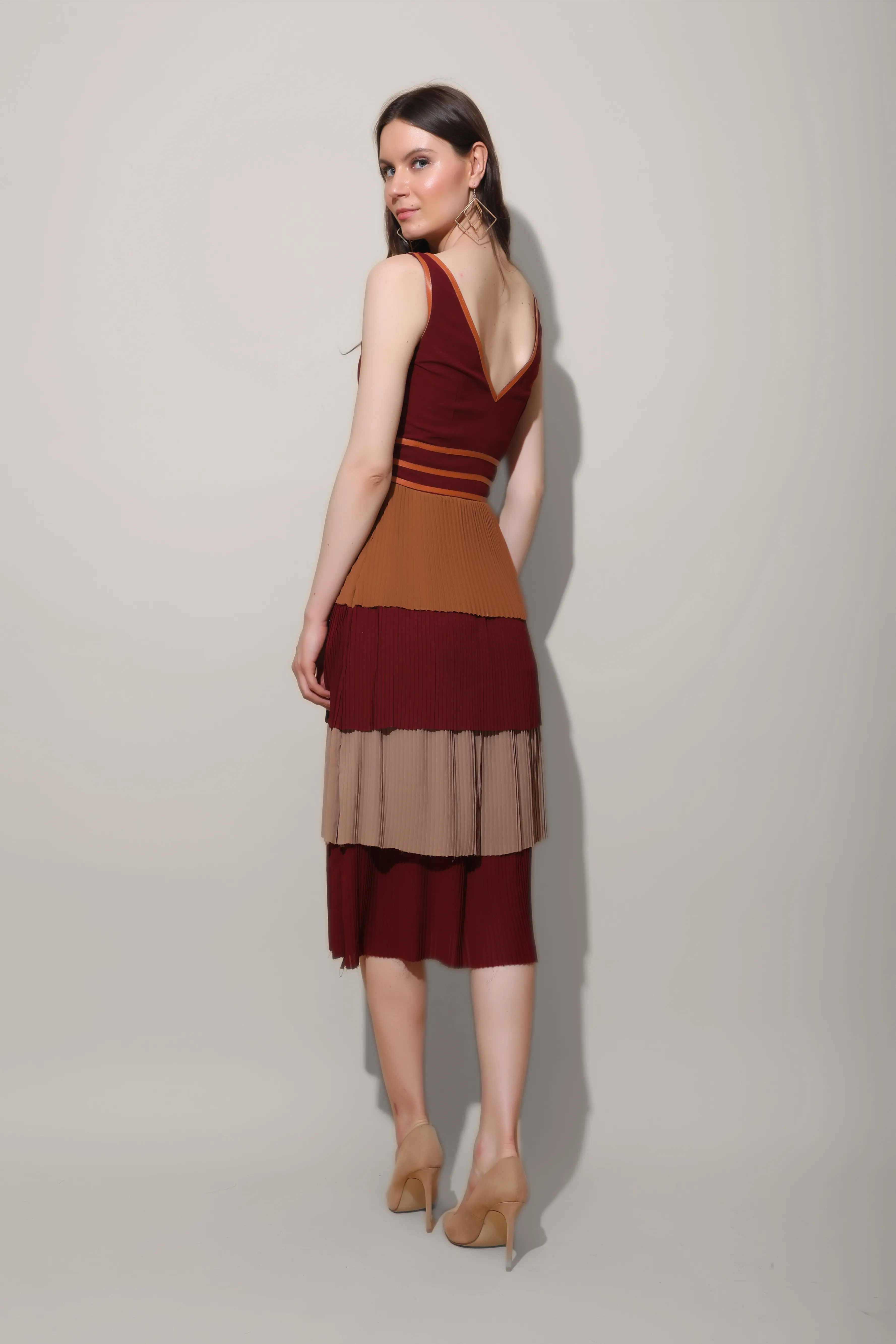 Multicolour Pleated Midi Dress