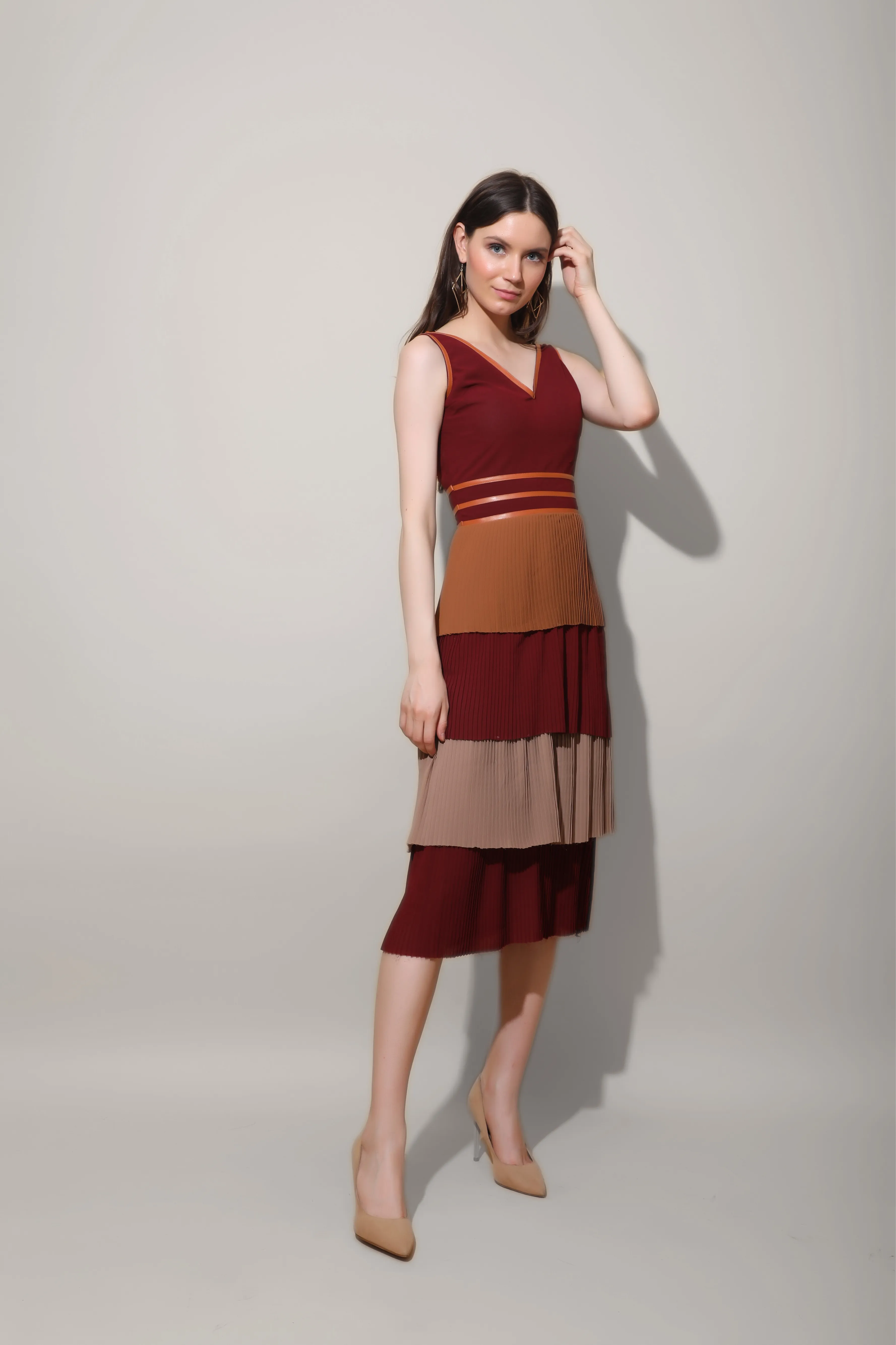 Multicolour Pleated Midi Dress