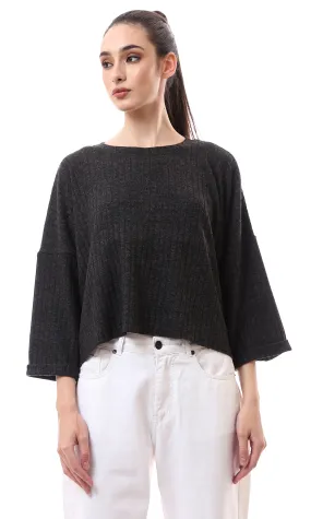 O176266 Lightweight Heather Dark Grey Ribbed Sweater