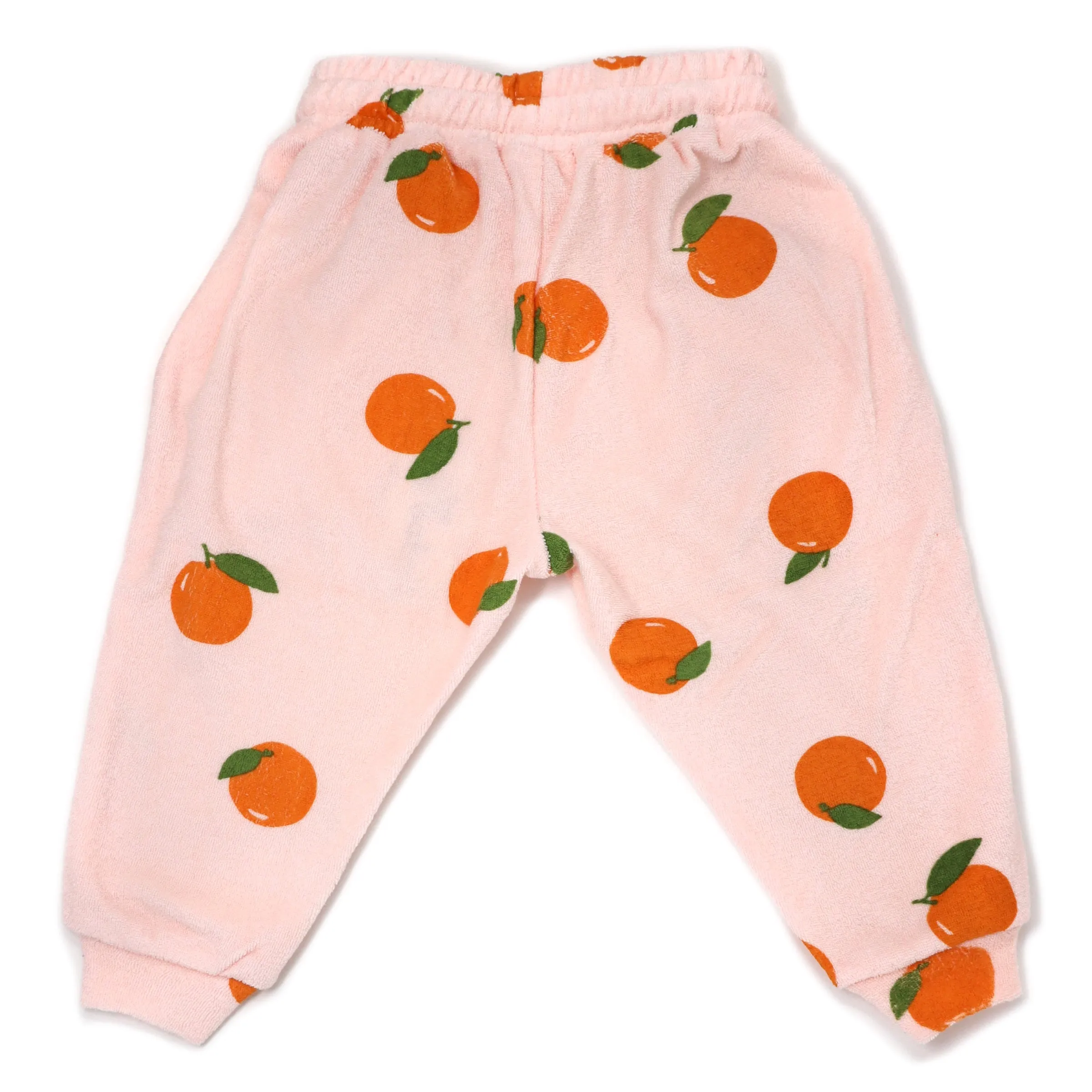 oh baby! Cotton Terry Ruffle Pocket Jogger - Oranges Print - Pale Pink