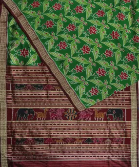 Olive green maroon silk handloom khandua saree