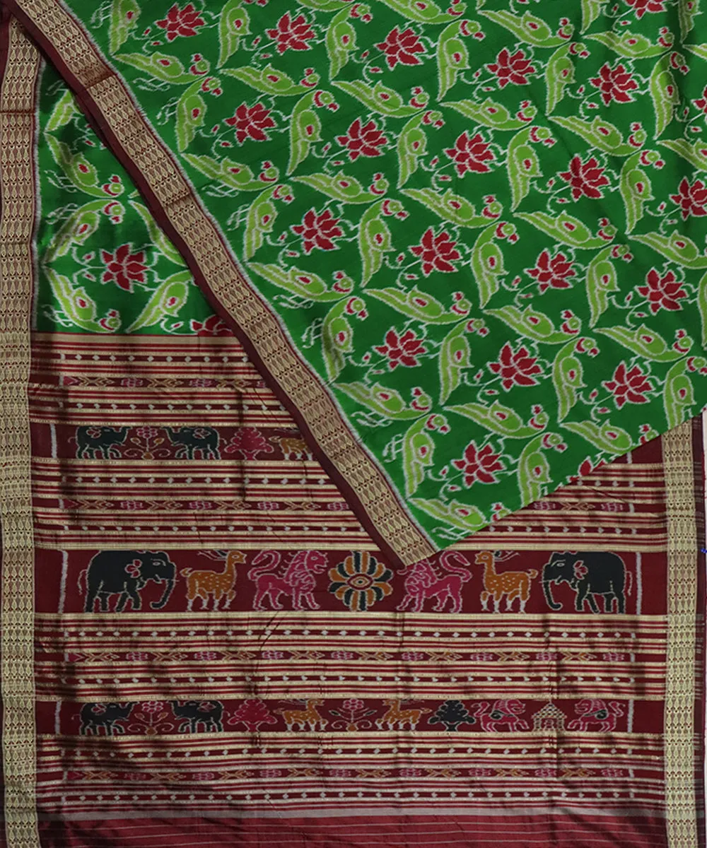 Olive green maroon silk handloom khandua saree