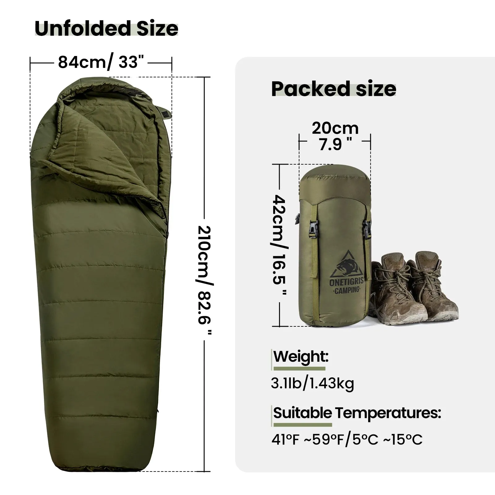 OneTigris 3-season 1-person Outdoor Mummy Sleeping Bag