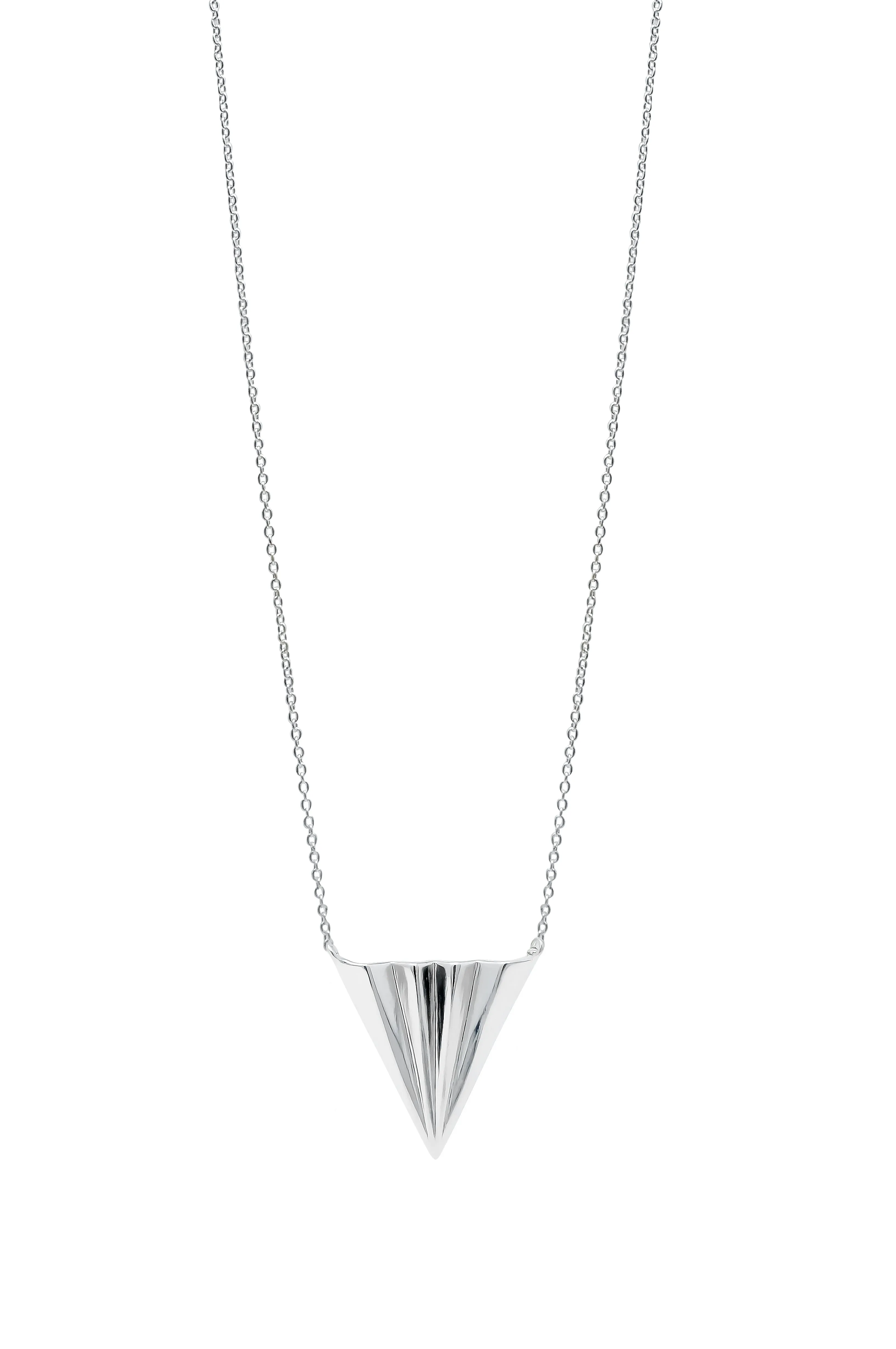 Pleated Triangle Sterling Silver Pendant Necklace