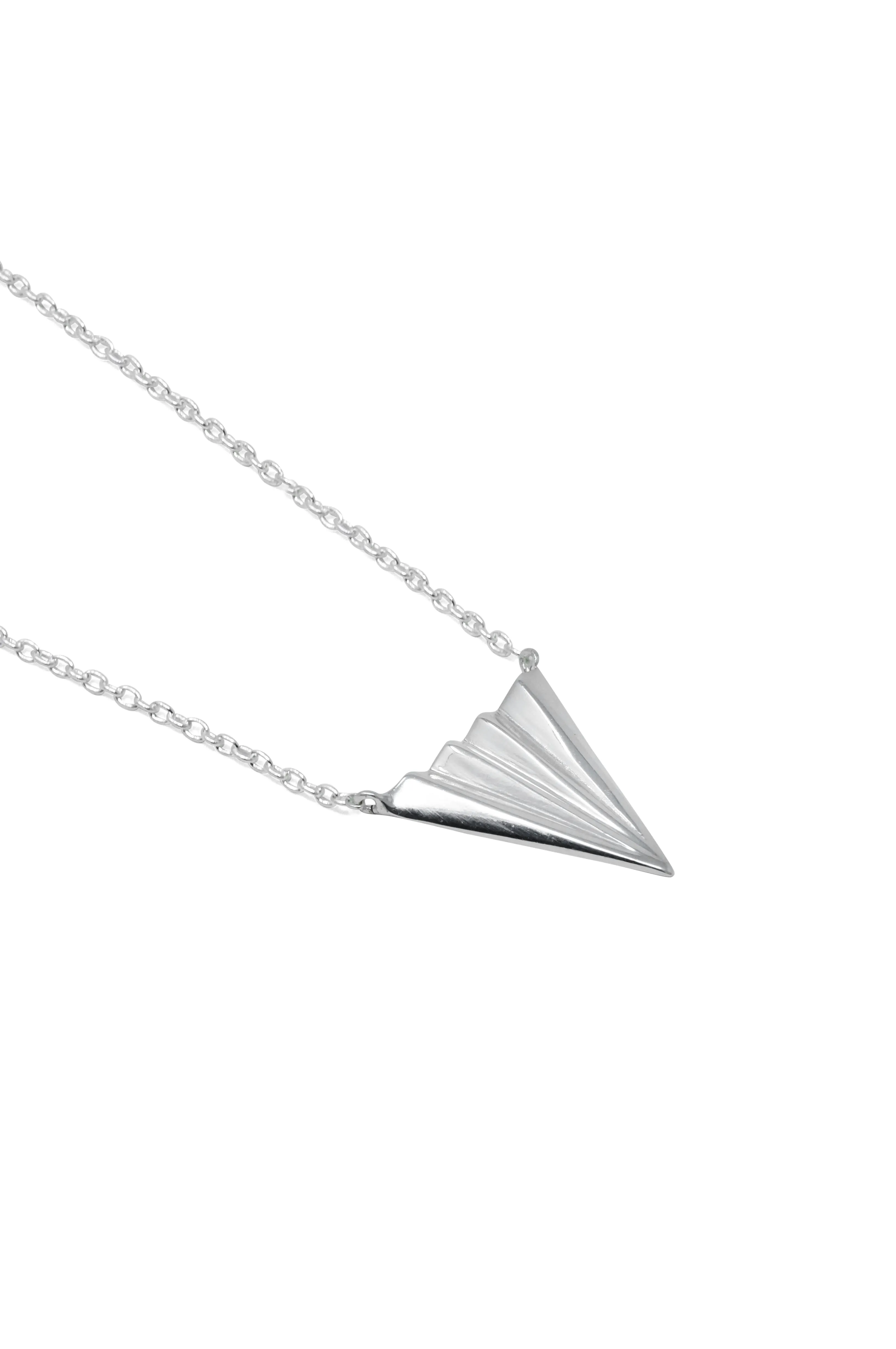 Pleated Triangle Sterling Silver Pendant Necklace