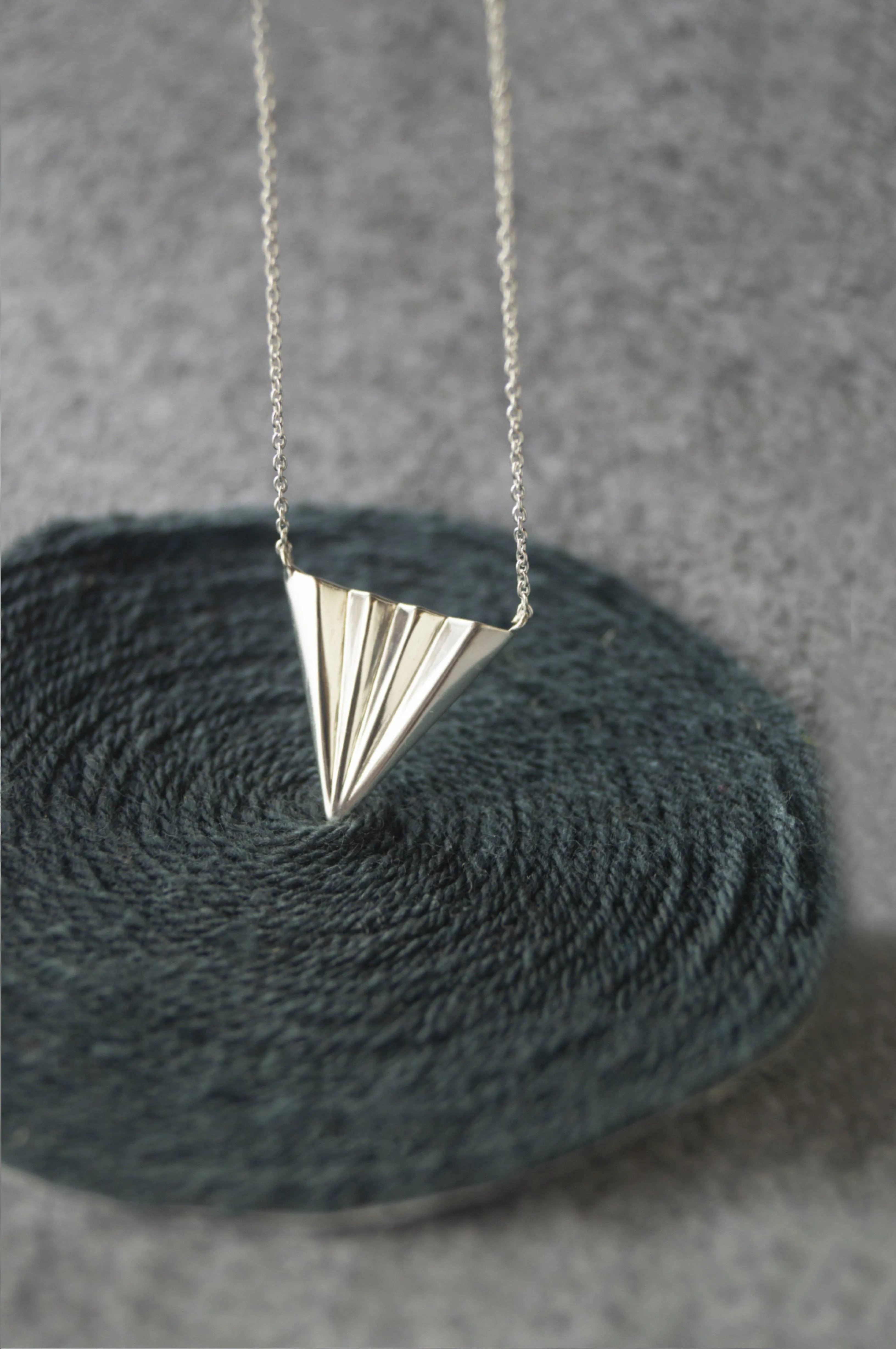 Pleated Triangle Sterling Silver Pendant Necklace