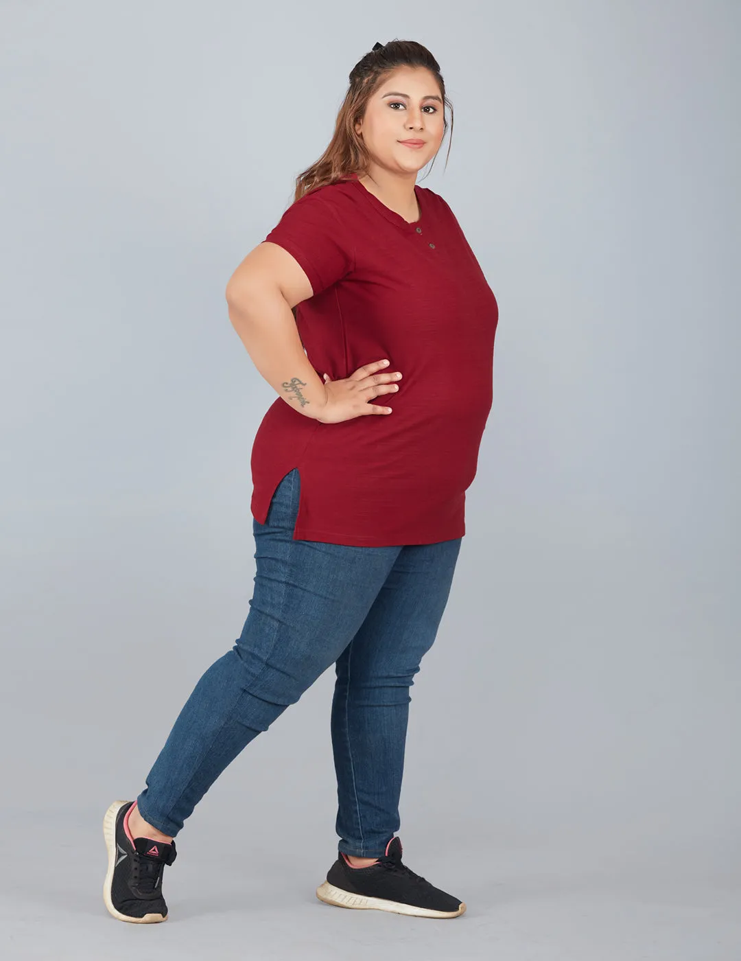 Plus Size Cotton T-shirts For Summer - Maroon