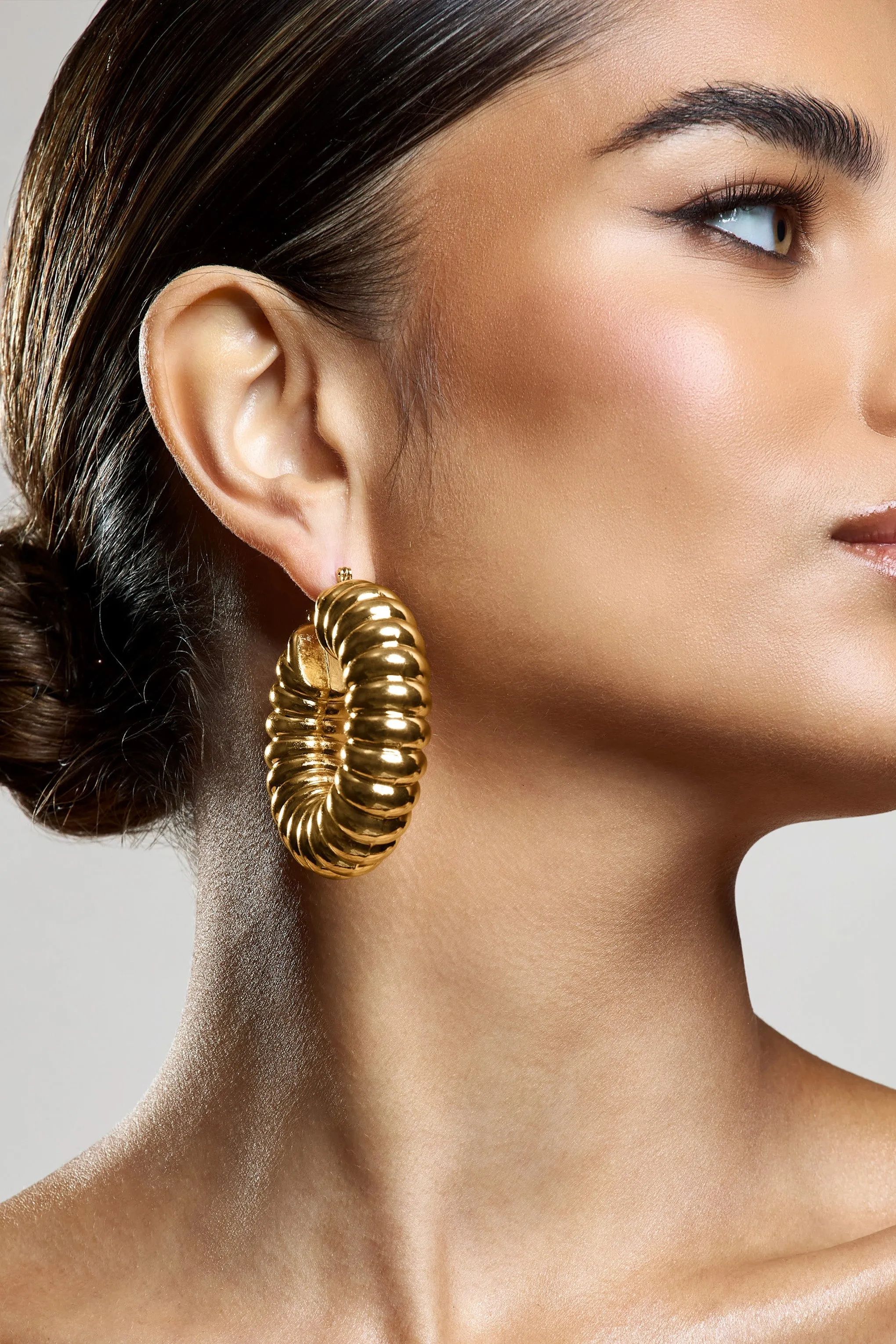 Rialta | Gold Ribbed Chunky Hoop Earrings