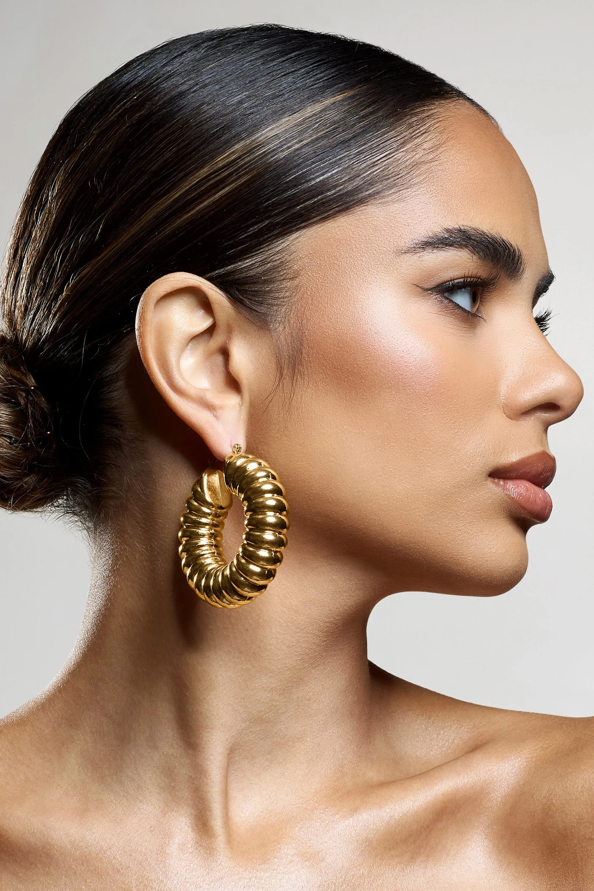 Rialta | Gold Ribbed Chunky Hoop Earrings