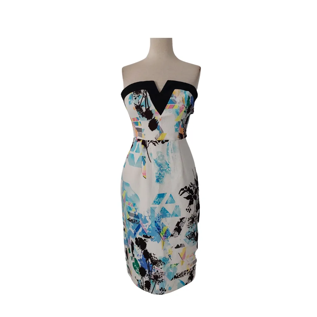 River Island White Printed Strapless Dress | Pre Loved |