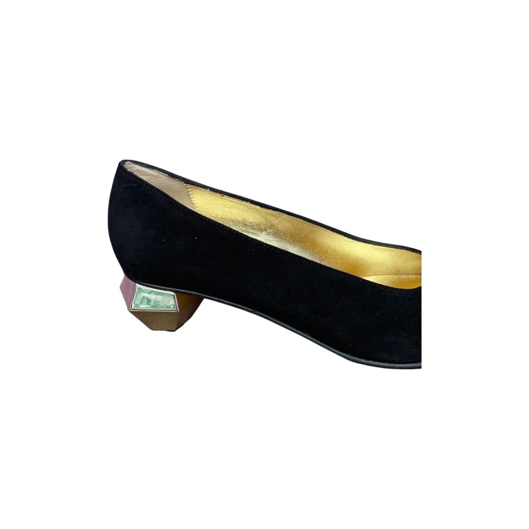 RODONI Black Suede Pump With Gold Heel