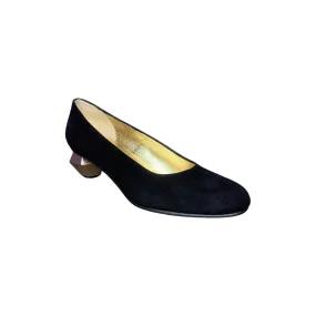 RODONI Black Suede Pump With Gold Heel