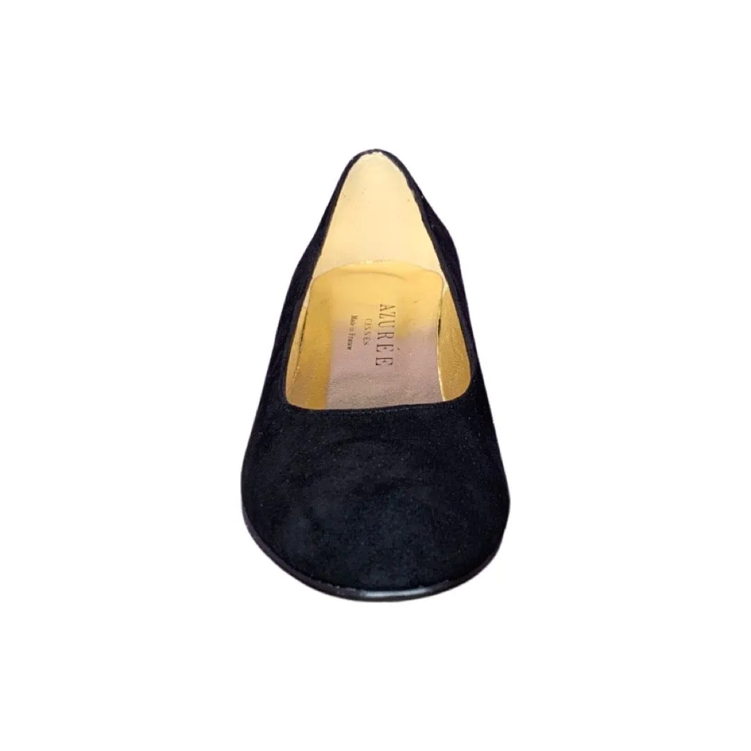 RODONI Black Suede Pump With Gold Heel