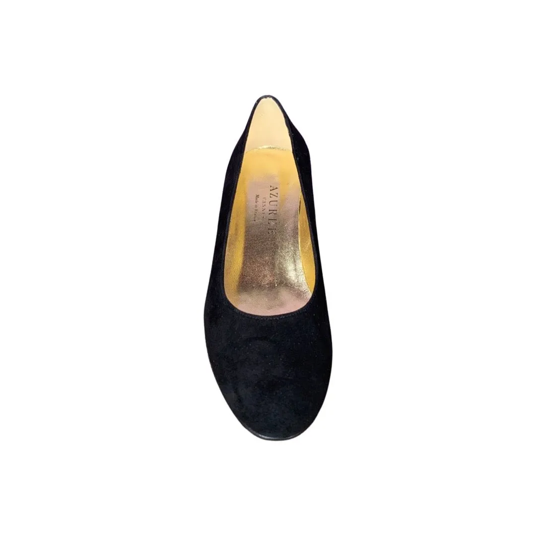 RODONI Black Suede Pump With Gold Heel