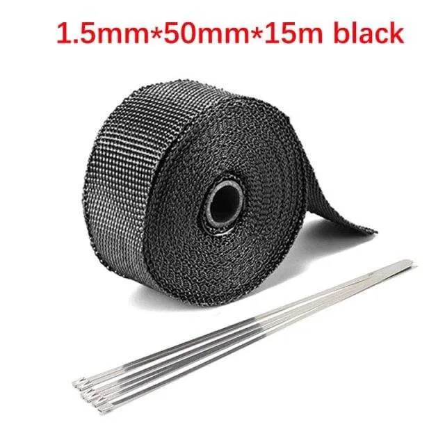 Roll Fiberglass Heat Shield Motorcycle Car Exhaust Thermal Tape Header Pipe Heat Wrap Tape Thermal Protection with StainlessTies