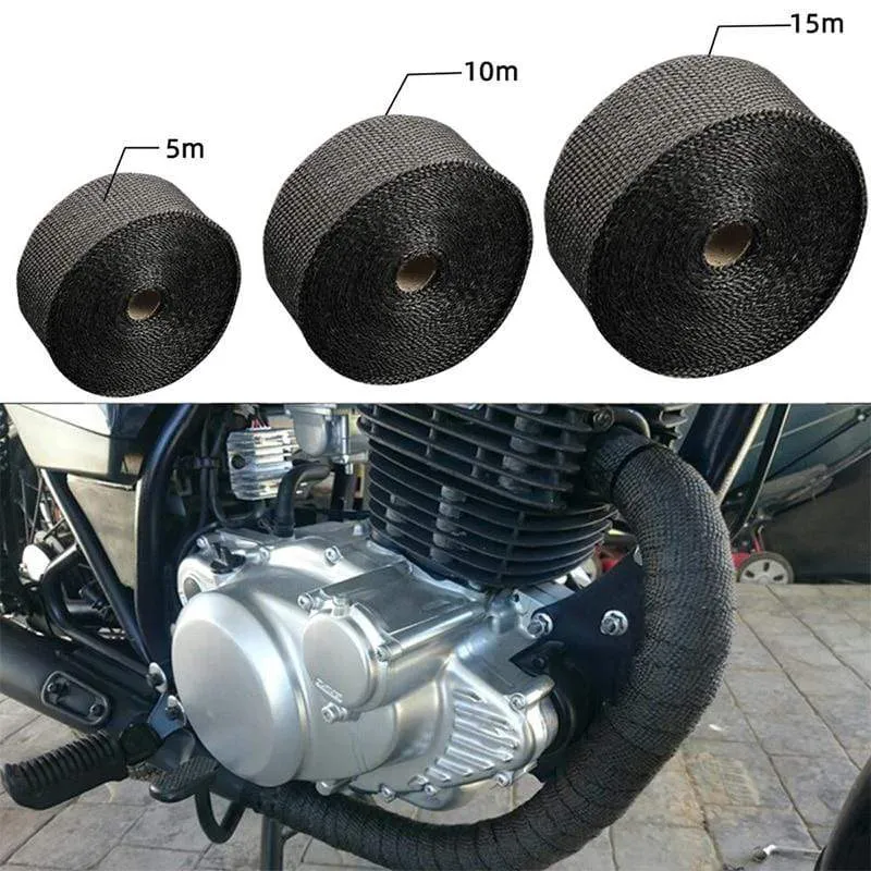 Roll Fiberglass Heat Shield Motorcycle Car Exhaust Thermal Tape Header Pipe Heat Wrap Tape Thermal Protection with StainlessTies